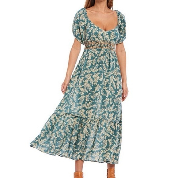 Free people Ellie Floral Print Gauze Dress in Soft Seafoam Womens Sz Small - Picture 3 of 16